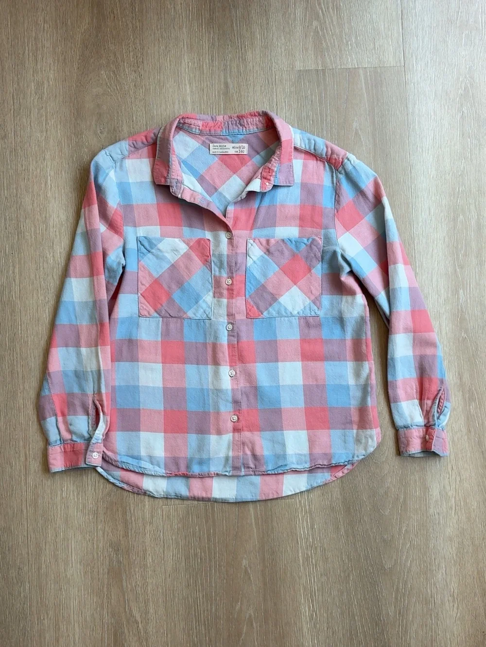 Zara Kids Coral & Light Blue Plaid Button-Down Flannel - Size 9/10